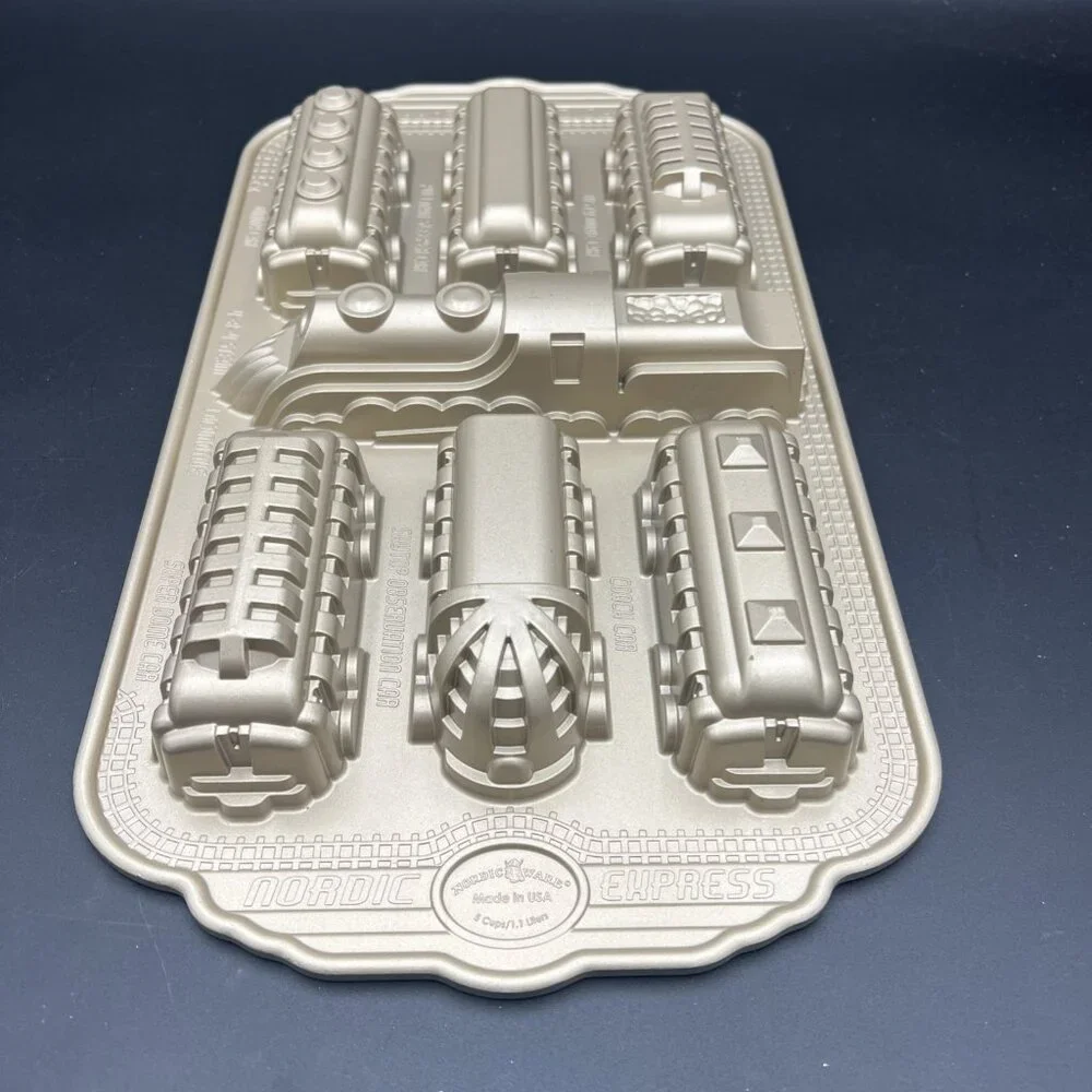 Nordic Ware Nordic Express Train Gold Cakelet Mini Cake Baking Pan Mold USA